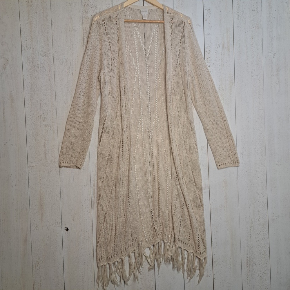 Gypsy Cottagecore Duster Chico's Women's XL Beige Crochet Whimsigoth Bohemian